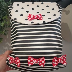 Disney Parks Minnie Mouse Red Bows Black/White Stripe Mini Backpack Purse Bag